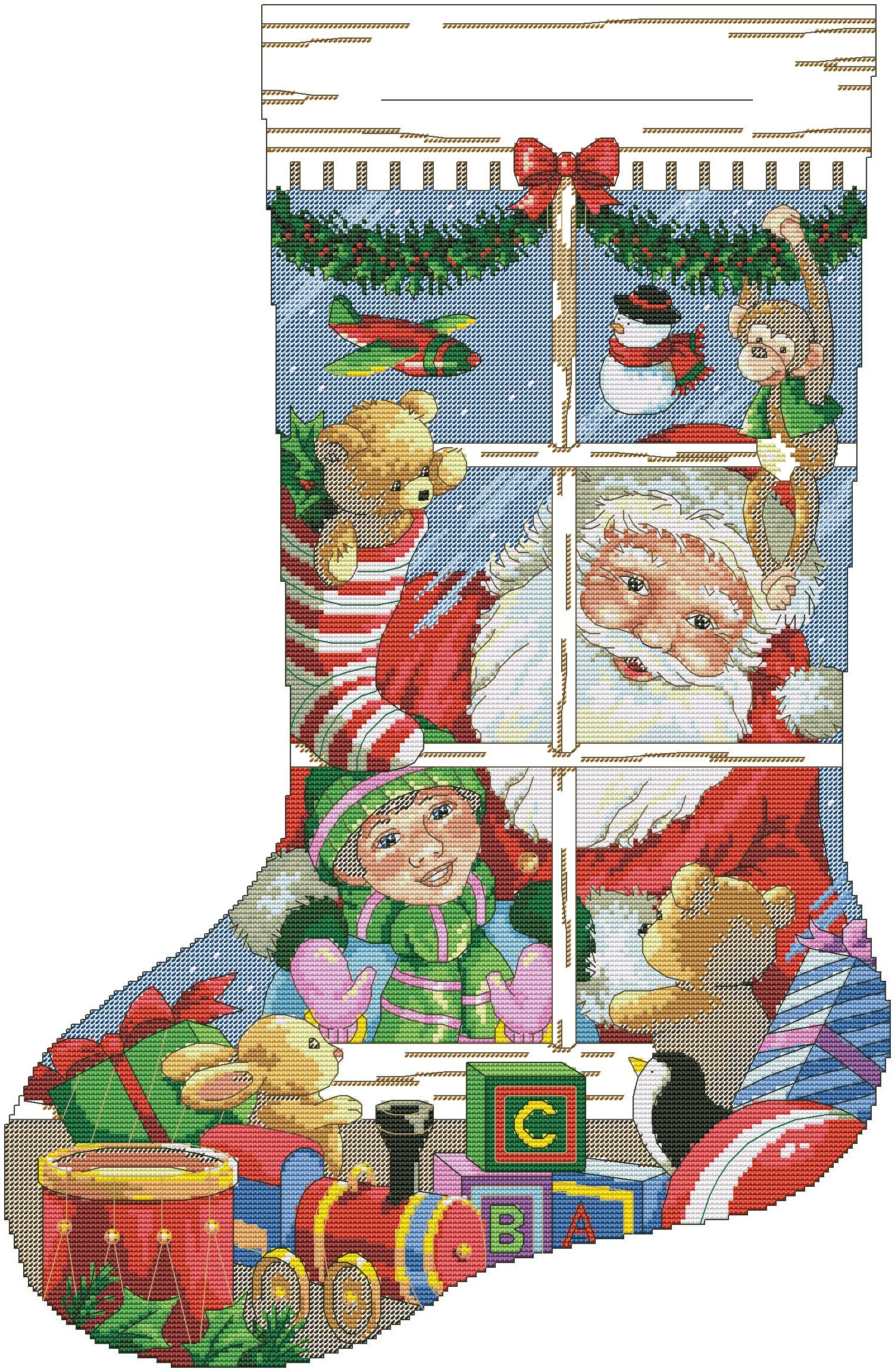 サンタのおもちゃ クリスマスストッキング クロスステッチパターン PDF