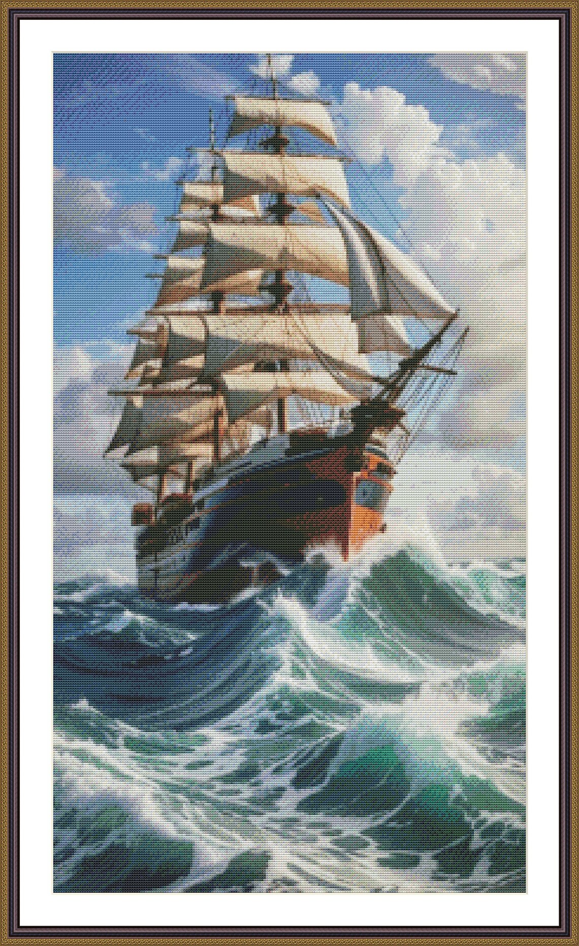 Clipper Ship Pattern Clipper Ship Cross Stitch Pattern Sunset Voyage Digital Pattern PDF ...
