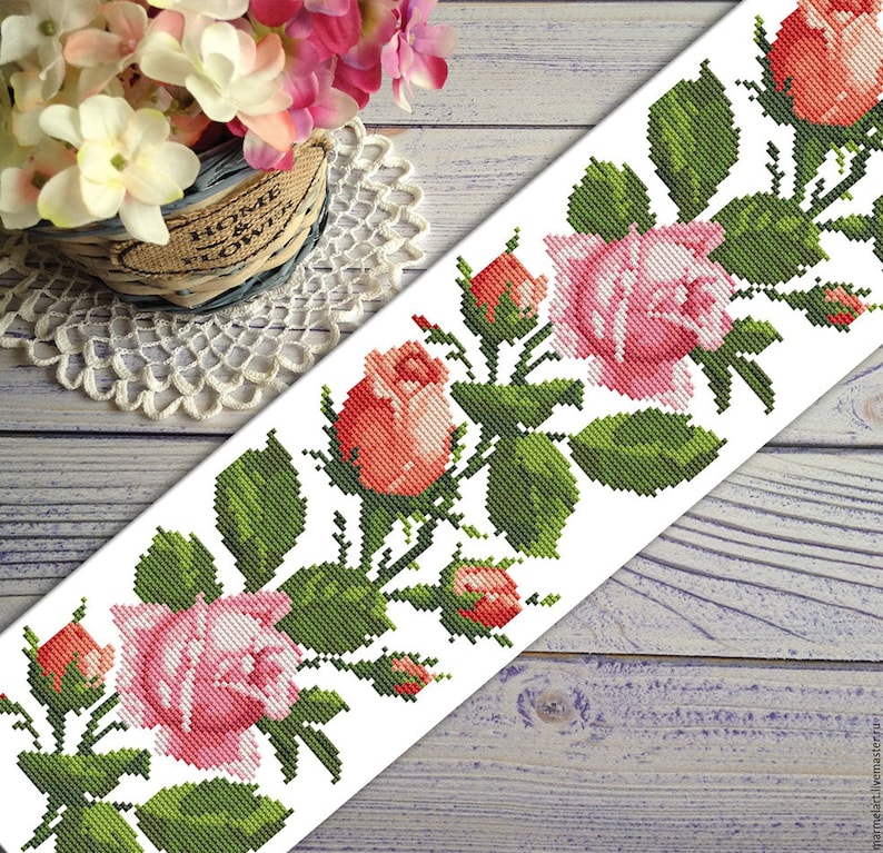 Tablecloth With Pink Roses Cross Stitch Pattern Kitchen Table - Etsy