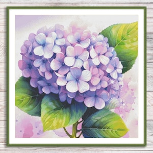 Hortensia geteld kruissteekpatroon Digitaal patroon Modern bloemendecorpatroon Zomerbloem borduren borduurpatroon PDF downloaden