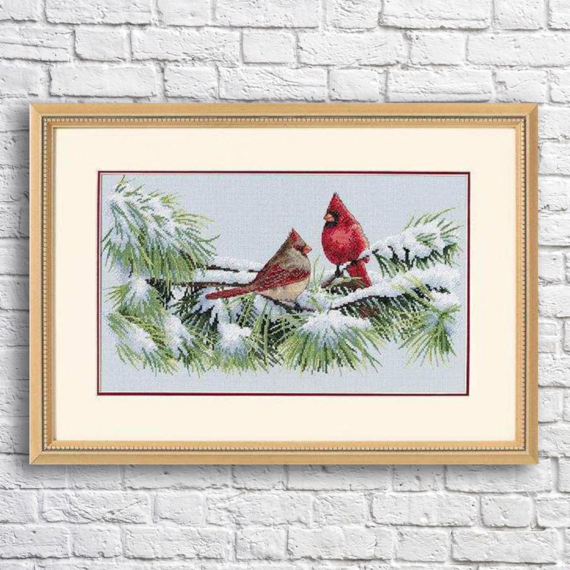 Winter cardinals Cross Stitch Pattern Snow Winter Forest Bird Pattern Animal Embroidery Needlepoint Chart Download Digital Pattern PDF