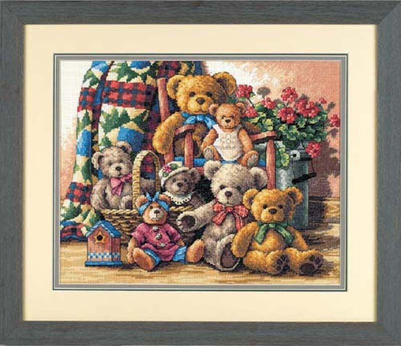 Teddy Bear Gathering Cross Stitch Pattern Needlepoint Chart