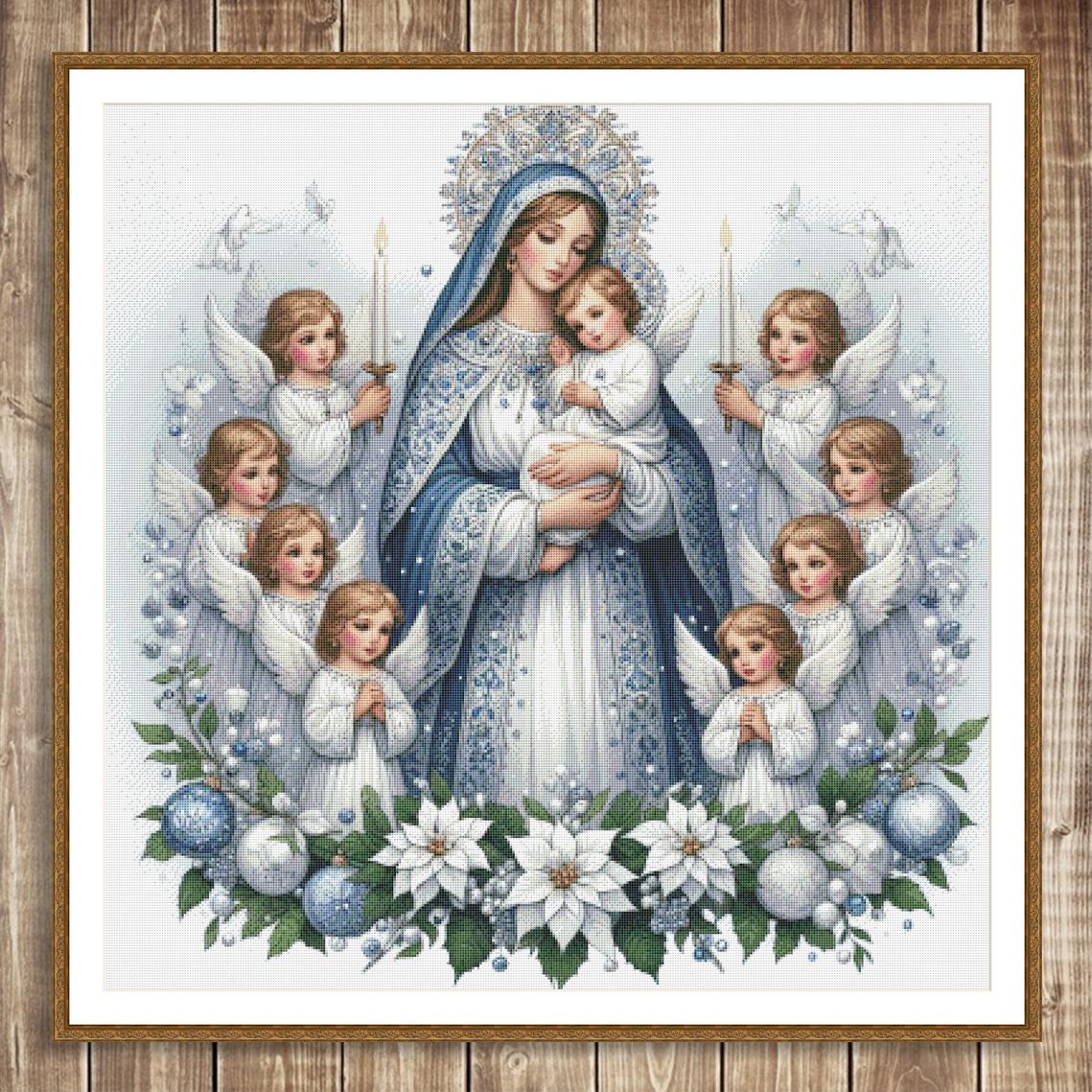 聖母マリア Canvas Maria マリア様　　刺繍画 マリア キリスト 壁掛け 額縁付き キャンバス 絵画