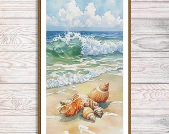 Seashells and Ocean Waves Cross Stitch Pattern PDF, Beach Embroidery Design, Coastal Sea Cross Stitch Chart Instant Download