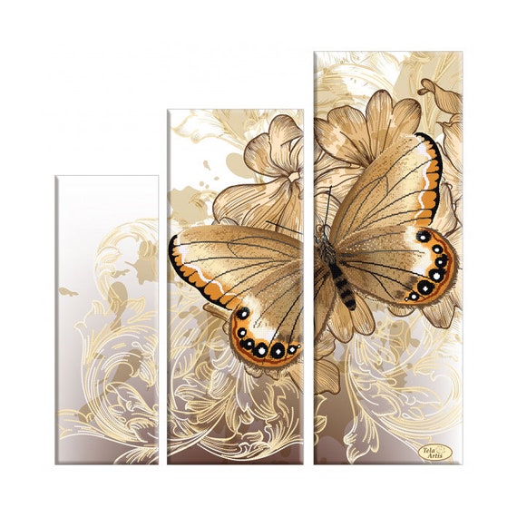 Bead Embroidery kit Oriental butterfly Set of patterns Needlework Kit  Beadwork Hand embroidery Floral Beading Embroidery Beads Flowers