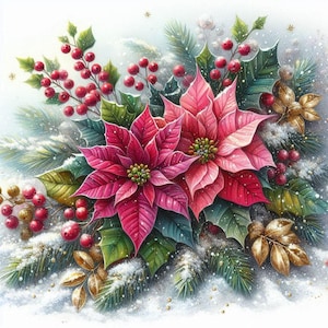 Buquê de Natal Poinsétia Padrão de Ponto Cruz Bordado Moderno Decoração de Ponto Cruz Gráfico de Bordado de Natal Flores Vela de Véspera de Natal
