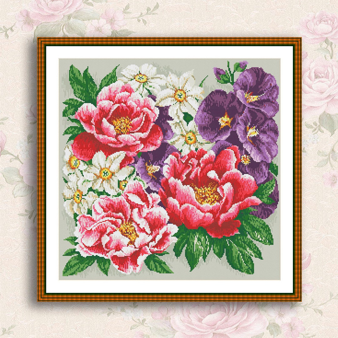 Garden Flowers Cross Stitch Pattern Floral Digital Pattern Vintage ...