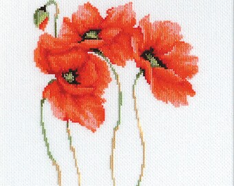 Cross Stitch Kit Poppies Flower Still life Modern Counted Cross stitch kit Embroidery Floral painting Needlepoint kits Wild Flowers Luca-S