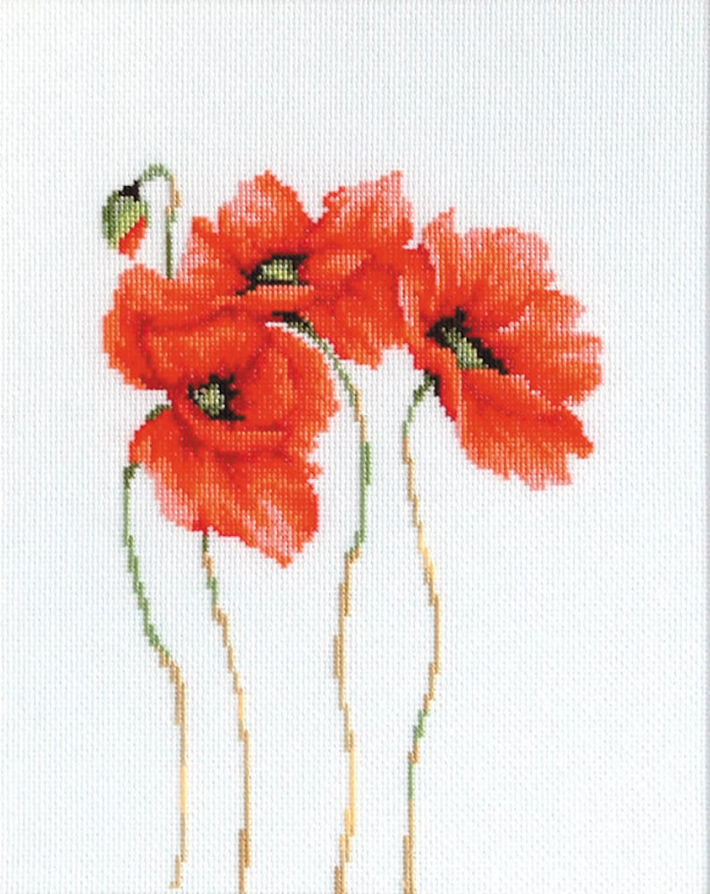 Kit de point de croix Coquelicots Fleur Nature morte Moderne Compté Kit de point de croix Broderie Peinture florale Kits de points daiguille Fleurs sauvages Luca-S image 1