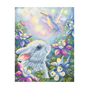 Summer Splendor Counted Cross Stitch Kit Luca-S kits Animals Cross Stitch Modern Wall Decor New Sealed kit Rabbits Hummingbird flowers
