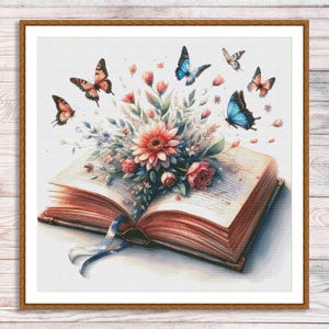 Bloemenboek geteld kruissteekpatroon Vintage bloemenkaart Boeket rozen Digitaal patroon PDF Rode rozen borduren borduurpatroon