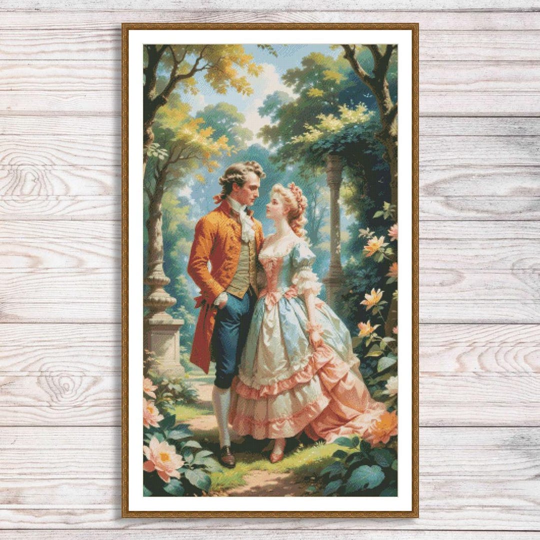Romantic Couple Cross Stitch Pattern 18th Century Love Scene