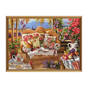 Bead Embroidery kit Cross Stitch Kit Cozy terrace Beadwork Hand embroidery Kit Beading Beaded Embroidery of beads Wall decor Home decor