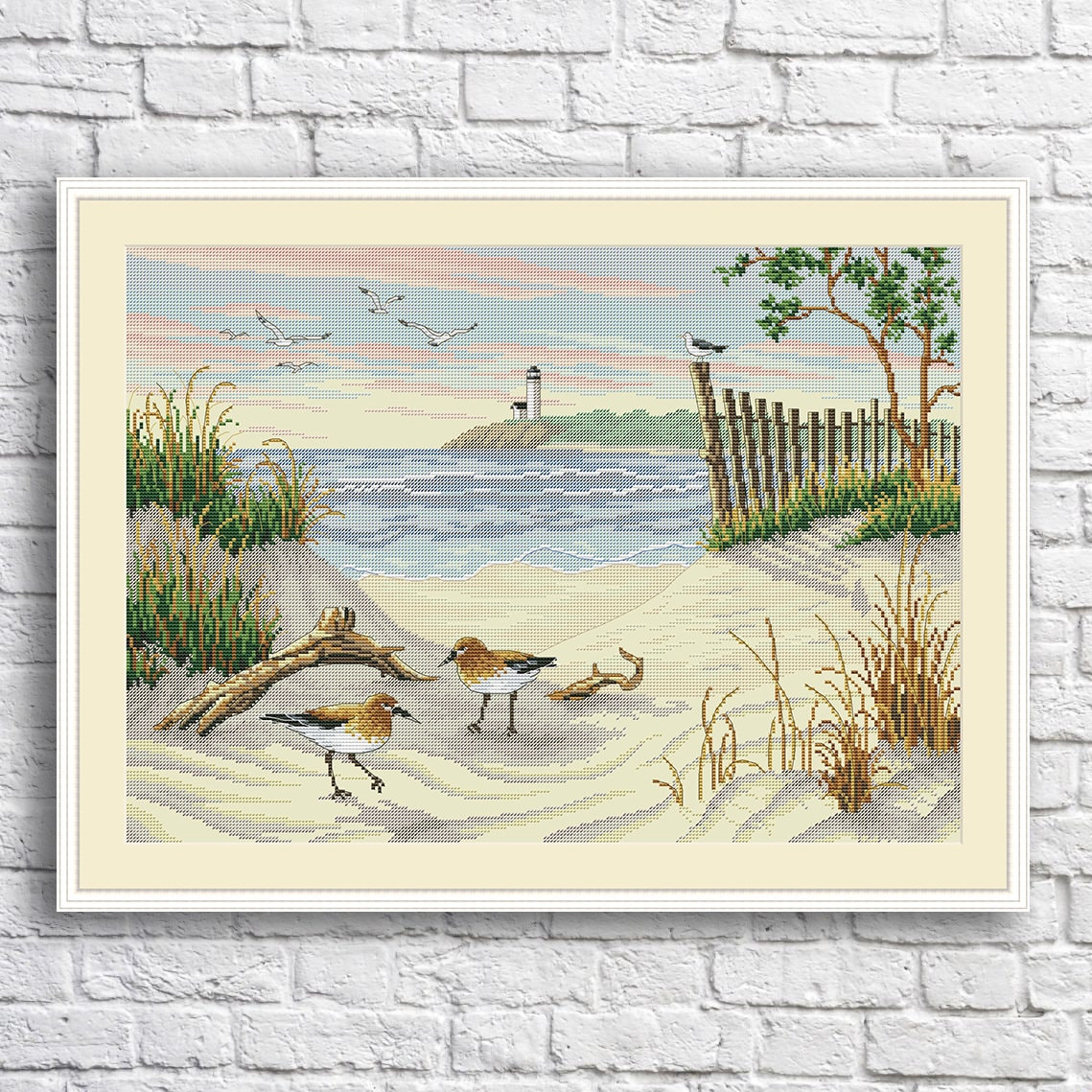 Beauty of the Beach Counted Cross Stitch Pattern Digital Pattern Modern Decor Landscape Pattern Hand Embroidery Needlepoint Seagulls Sea