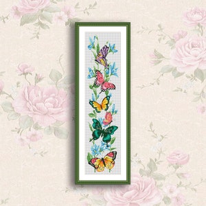 Vlinders en bloemen Kruissteekpatroon Bloemen Borduurpatroon Insect Naaldkaart Natuur kruissteek Hand Modern Muurdecor
