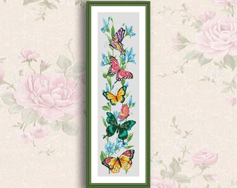 Papillons et fleurs Point de croix Motif Fleurs Motif de broderie Insect Needlepoint graphique Nature point de croix Main Moderne Décoration murale