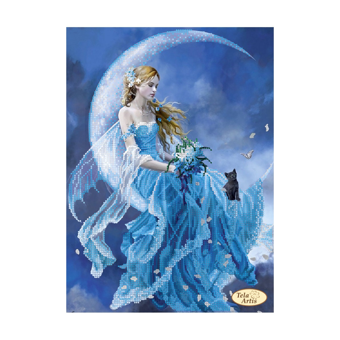 Night Fairy Moon Bead Embroidery Kit DIY Black Cat Needlework Kit ...