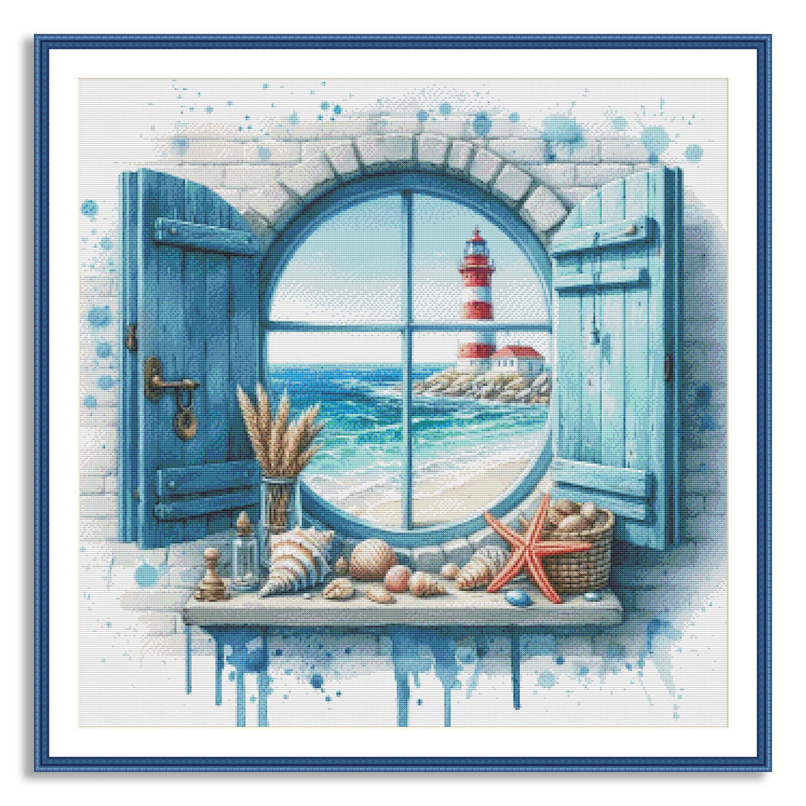 Sea View Window Lighthouse Counted Cross Stitch Pattern Shells Seascape ...