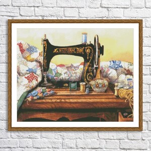 Vintage sewing machine 2, Counted Cross Stitch Pattern, Digital Pattern, Sewing room Pattern, Hand Embroidery, Needlepoint chart image 2