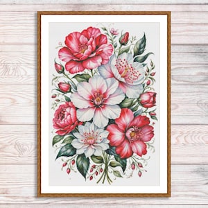 Zomerboeket geteld kruissteekpatroon Boeket lila vintage bloemen digitaal patroon gele rozen borduren borduurpatroon
