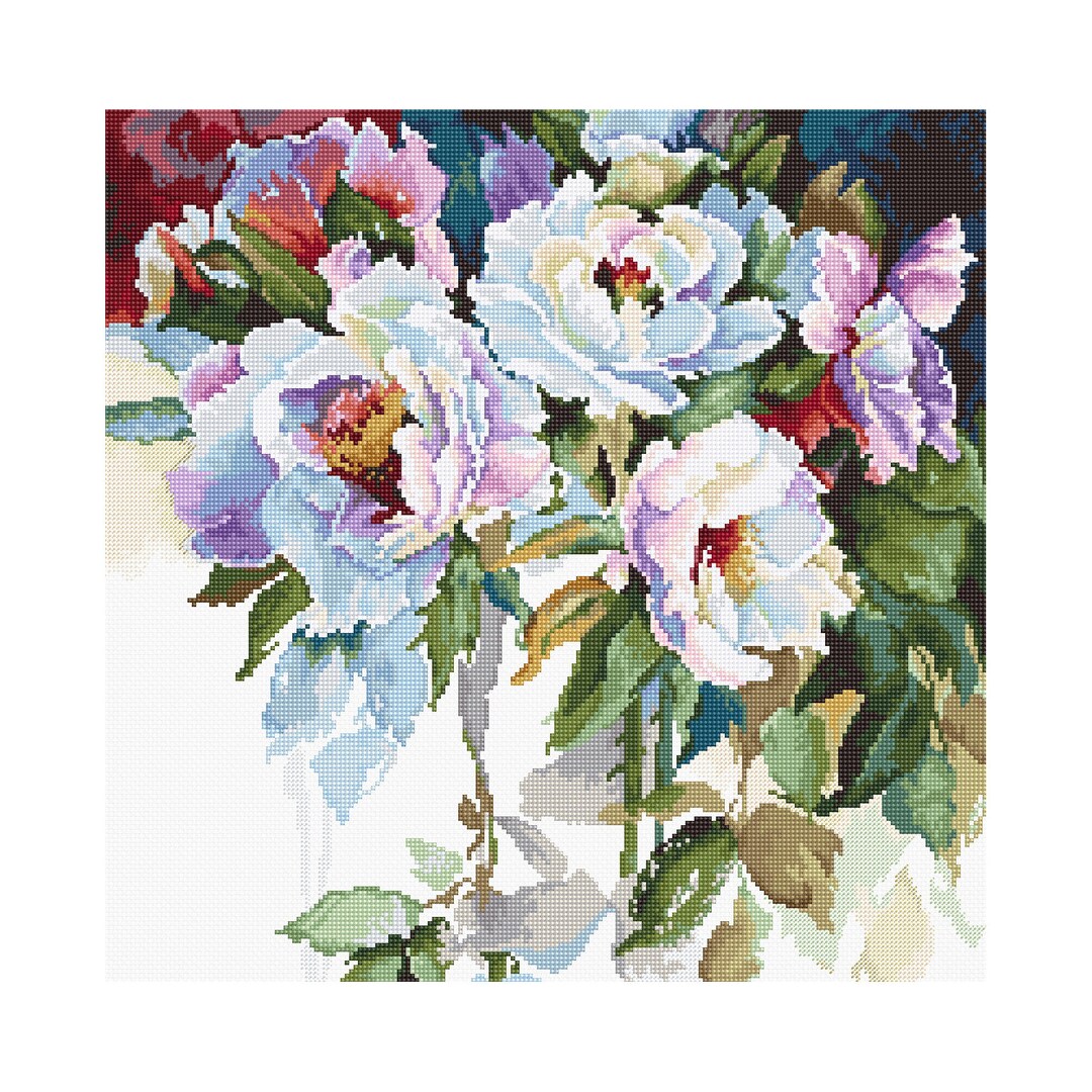 白いバラの水彩画の花の庭の花のクロスステッチキット静物画モダン