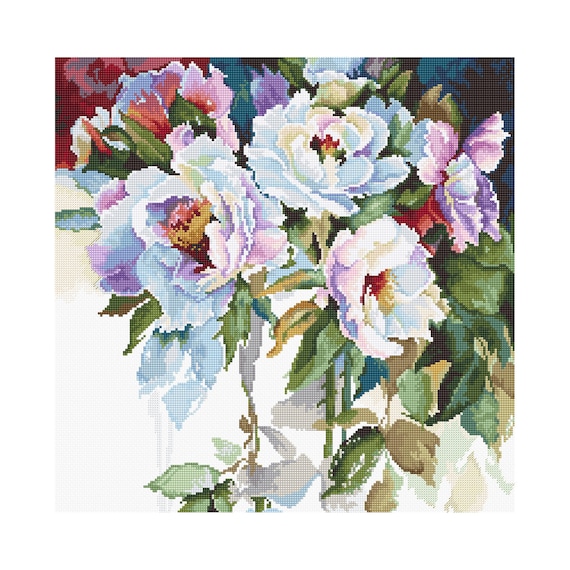 白いバラの水彩画の花の庭の花のクロスステッチキット静物画モダン