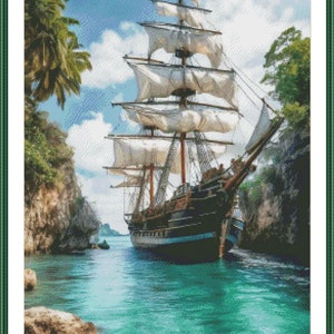 Clipper Ship Pattern Clipper Ship Cross Stitch Pattern Voyage Digital Pattern PDF Tropical ...