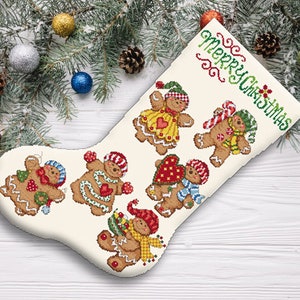 Hingerbread Christmas Stocking Counted Cross Stitch Pattern Funny Hingerbread Embroidery Hand Xstitch Decor Embroidery Needlepoint Chart