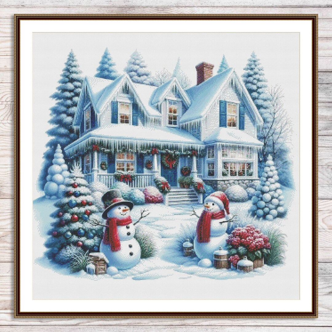 Christmas House Counted Cross Stitch Pattern Christmas Tree Winter ...