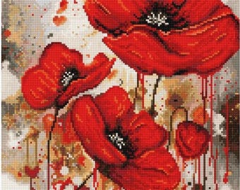 Poppies Cross Stitch Kit Still life Modern Counted Cross stitch kit Embroidery Flower painting Needlepoint kits Wild Flowers Luca-S B7044