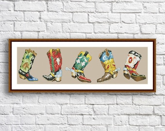 Cross Stitch Pattern Cowboy boots Xstitch Pattern Vintage boots Hand Embroidery Needlepoint Chart Download Digital Pattern Modern Decor PDF