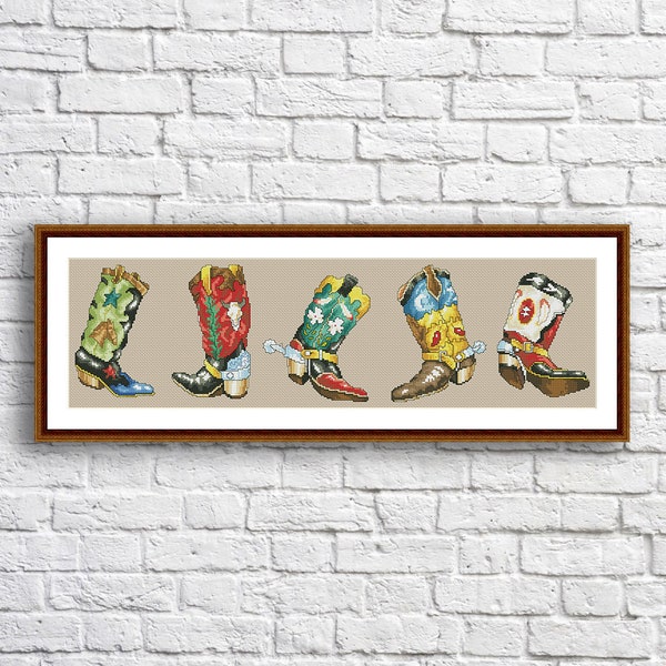 Cross Stitch Pattern Cowboy boots Xstitch Pattern Vintage boots Hand Embroidery Needlepoint Chart Download Digital Pattern Modern Decor PDF