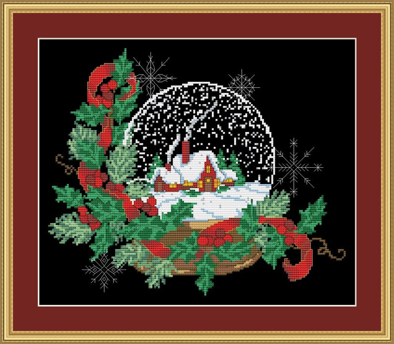 Snow Globe Counted Cross Stitch Pattern PDF Christmas Tree Embroidery ...