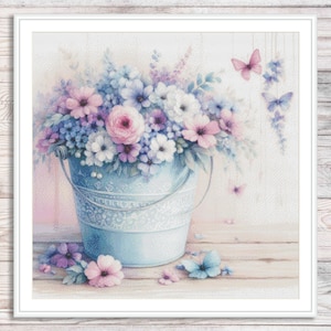 Paarse bloemenvaas Kruissteekpatroon Tuinbloemen Digitaal patroon Modern decor Wilde bloemen Patroon Boeket Borduren Borduren Borduurwerk
