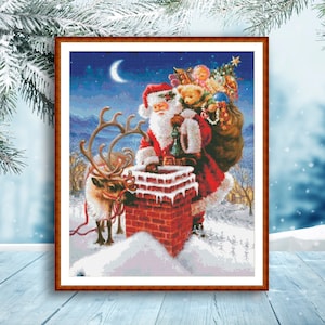 Santa is coming Christmas Cross Stitch Pattern Modern Embroidery Stitch Decor Christmas Gift Embroidery Needlepoint Chart Santa Cross Stitch