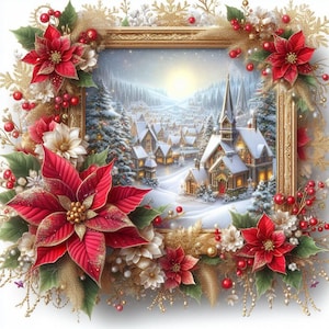 Buquê de Natal Poinsétia Padrão de Ponto Cruz Bordado Moderno Decoração de Ponto Cruz Véspera de Natal Gráfico de Bordado Flores Vila de Natal