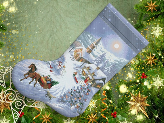 Dimensions Here Comes Santa Sleigh Ride Christmas Cross Stitch Stocking Kit  8492 7961