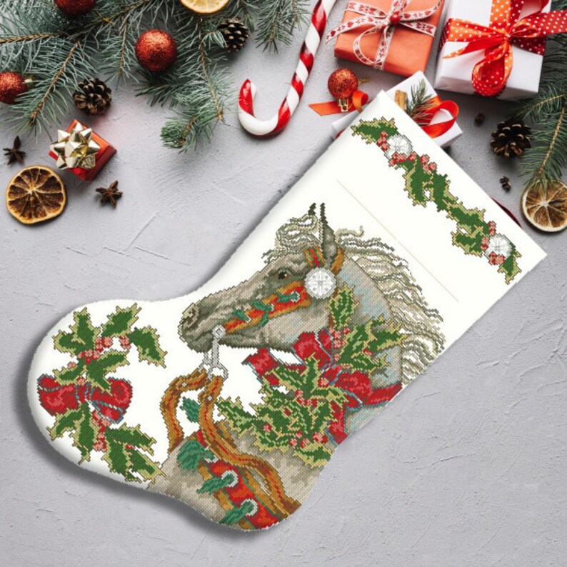 Holly Horse Christmas Stocking Counted Cross Stitch Pattern Etsy