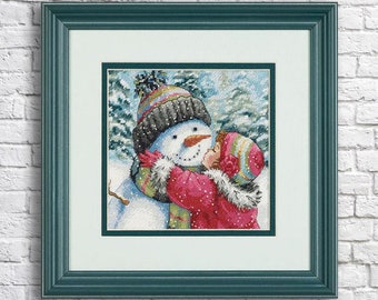 Kiss for snowman Christmas Cross Stitch Pattern Winter Xmas Modern Embroidery PDF Home Stitching Decor Embroidery Pattern Needlepoint Chart