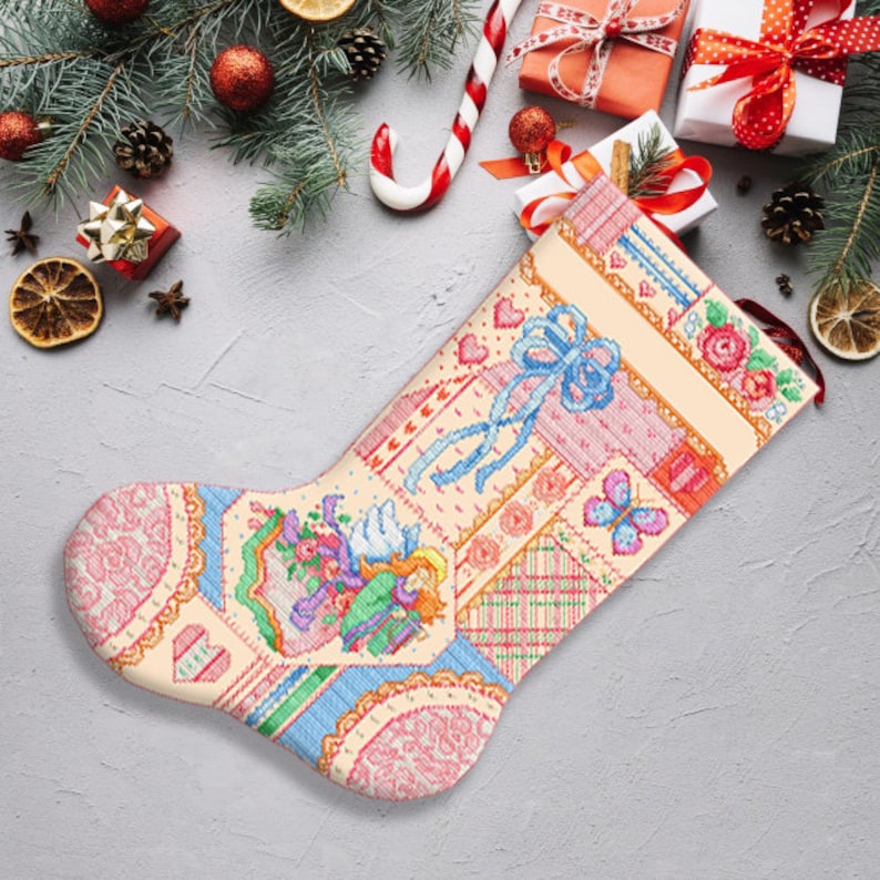 Victorian Christmas Stocking Cross Stitch Pattern Embroidery - Etsy