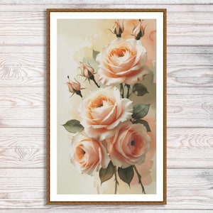 Aquarel rozen tak geteld kruissteekpatroon roze bloemen tak van tuin bloemen vintage bloemen digitaal borduurpatroon pdf