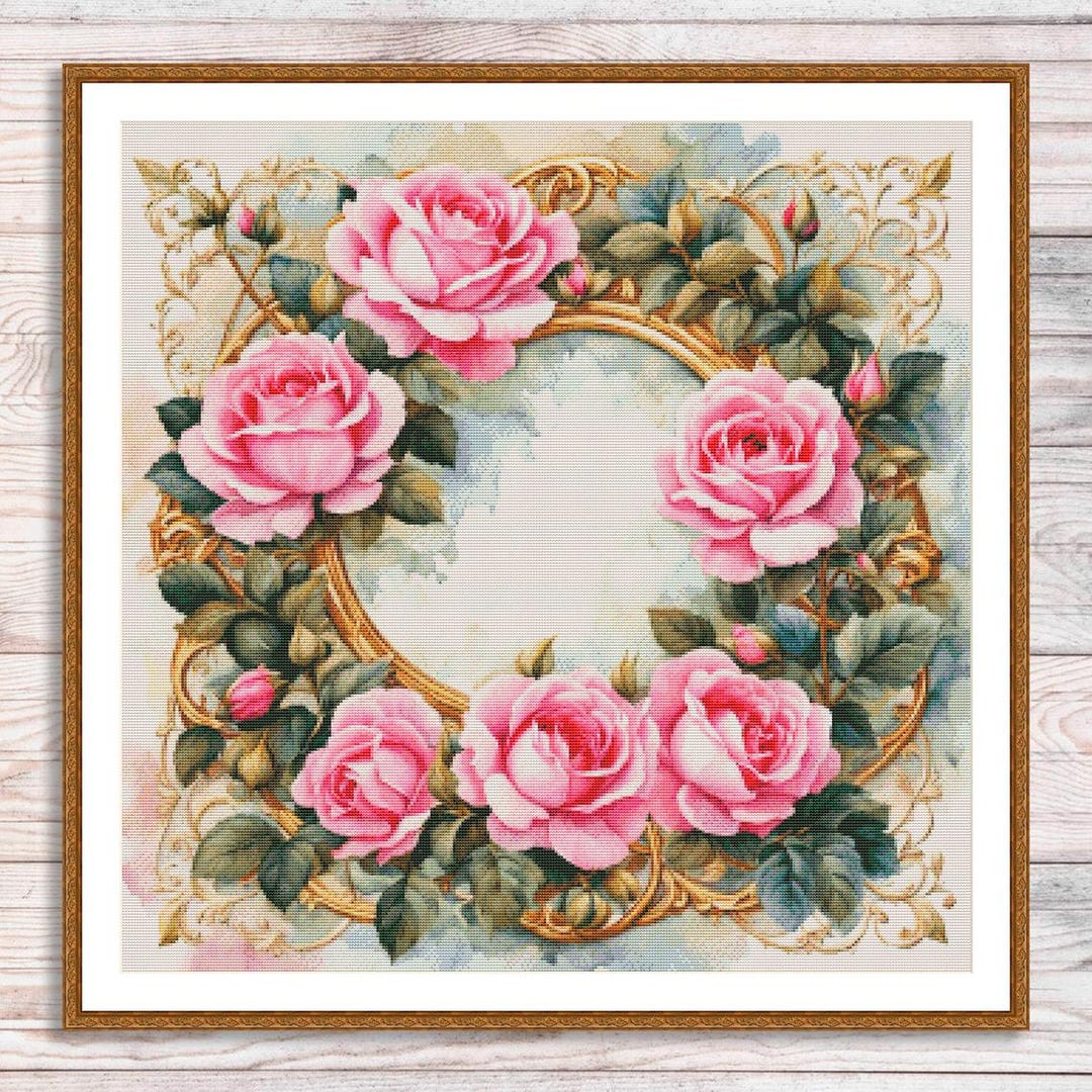 Vintage Roses Frame Counted Cross Stitch Pattern PDF Vintage Floral ...