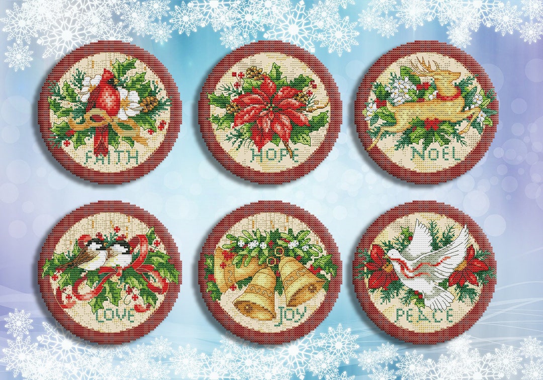 Christmas Cross Stitch Pattern Old World Holiday Ornaments Set Xmas Embroidery Tree Stitching