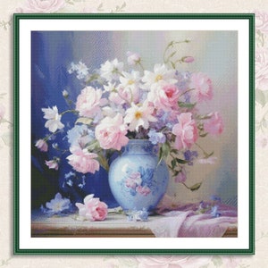Boeket rozen #6 geteld kruissteekpatroon Vintage bloemenborduurwerk Digitaal patroon PDF Rode rozen borduren borduurpatroon