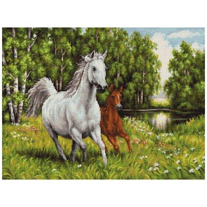 Horse and foal Counted Cross Stitch kit Painting Stitching Hand Embroidery Wall Decor Kids Room Decor Animals pattern Luca-s