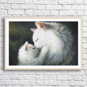 Mothers tenderness Cross Stitch Pattern Cats love Modern Decor Pattern Animal Embroidery Needlepoint chart Hand DIY Counted cross stitch PDF