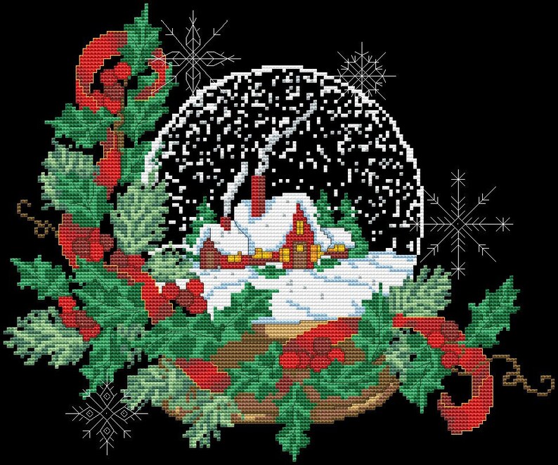 Snow Globe Counted Cross Stitch Pattern PDF Christmas Tree Embroidery ...