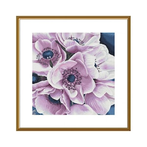 Symfonie van liefde Telpatroon Lila Anemonen Violet Bloem Wildflowers Geteld Kruissteek Schilderij Stiksels Nova Sloboda