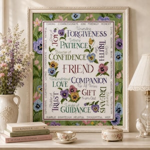 Presentes de amizade - Gráfico de ponto cruz contado - Padrão digital - Padrão de decoração moderna - Amostra de flores - Gráfico de bordado em ponto cruz para download