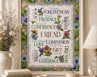 Gifts of friendship Counted Cross Stitch Pattern Digital Pattern Modern Decor Pattern Flower Sampler Embroidery Needlepoint Chart Download